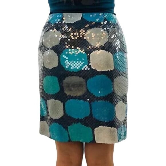Ann Taylor Blue, Gray & Navy Sequin A-Line Mini Skirt • Office Siren Corpcore - Picture 7 of 16